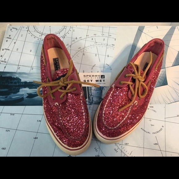𝅺Sperry Top-Sider women raspberry glitter boat shoe - Picture 1 of 8